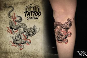 Vietnamese Tattoo Part 2 Dragon custom tattoo design and completed tattoo at Tattoo Station Hoi An