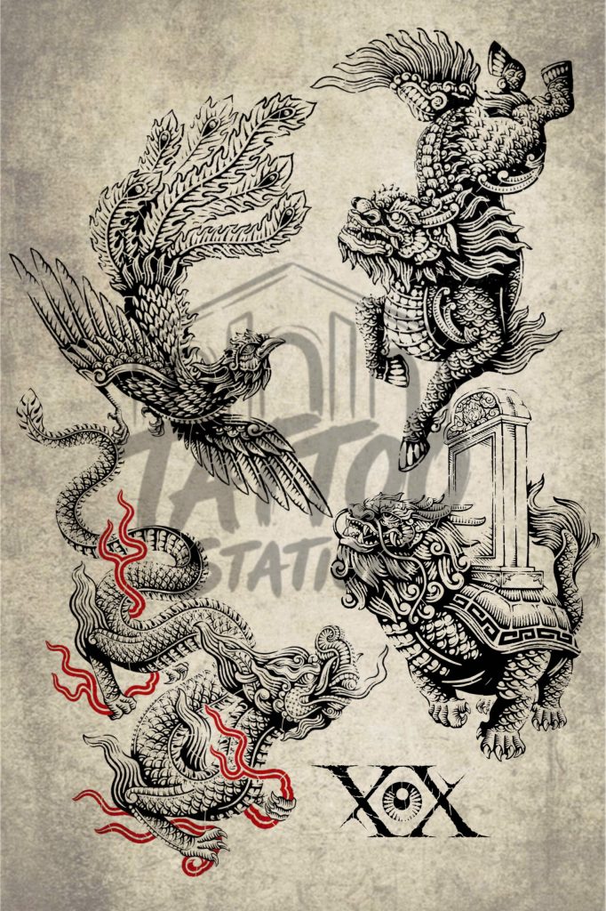 Vietnamese Tattoo Part 2 Four Sacred Creatures custom tattoo collection by Tattoo Station Hoi An