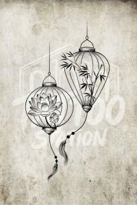 Lotus Tattoo with Hoi An lantern design