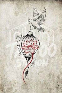 Vietnamese Lotus Tattoo with Hoi An lantern